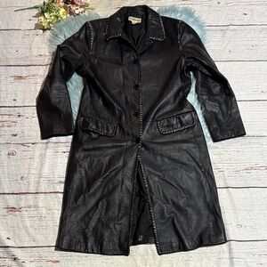 Vintage Bagatelle Black Leather Trench Coat sz M